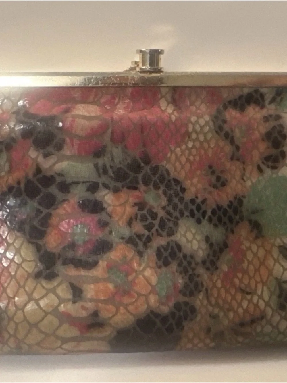 Hobo Vintage Lauren ClutchWallet Double Clasp Leather Snake Embossed Floral